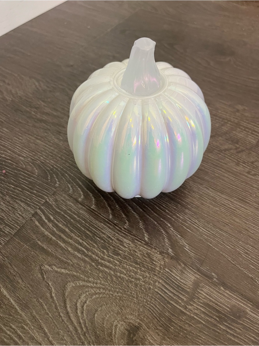 White iridescent glass pumpkin